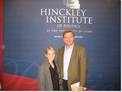 Jim Matheson and Caroline Gleich at the Hinckley Institute of Politics
