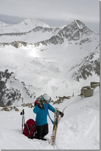 Caroline Gleich on ski tour to Coalpit Gulch, Little Cottonwood anyon, Wasatch Mountains, Utah